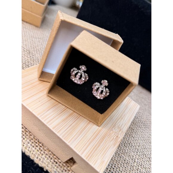 Crown Shaped Crystal Stud Earrings In Gift Box - Picture 2 of 5